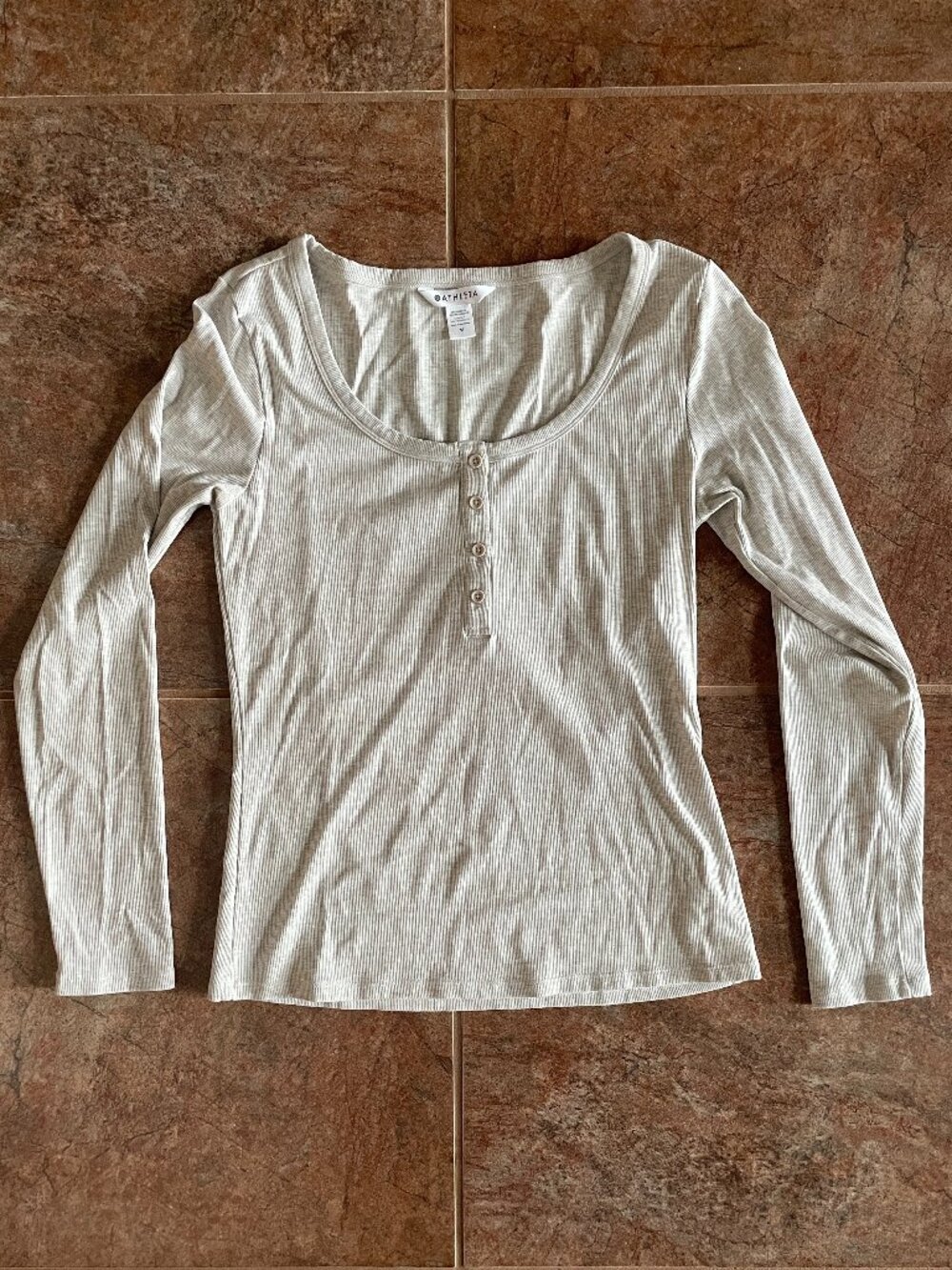 Athleta Ribbed Scoop Neck Henley Long Sleeve M Cream
